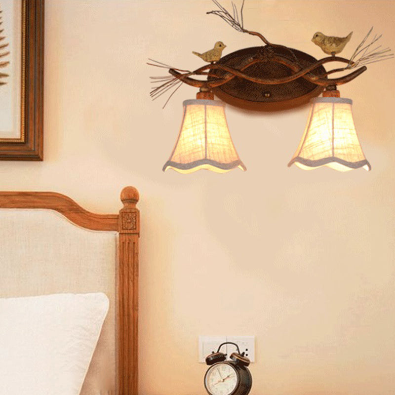 Skørter | Rust Scalloped Wall Lighting Traditional Metal 2/3 Lights Bedroom Wall Lamp with White Fabric Shade