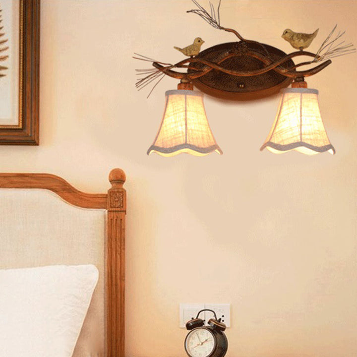 Skørter | Rust Scalloped Wall Lighting Traditional Metal 2/3 Lights Bedroom Wall Lamp with White Fabric Shade
