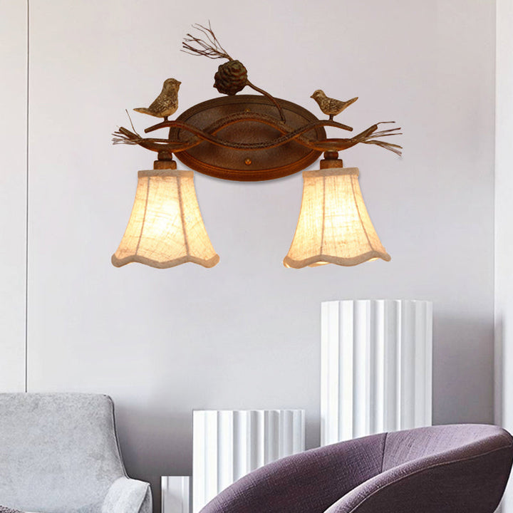 Skørter | Rust Scalloped Wall Lighting Traditional Metal 2/3 Lights Bedroom Wall Lamp with White Fabric Shade