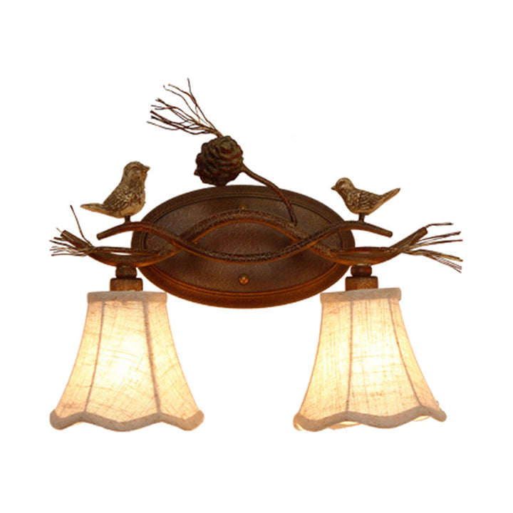 Skørter | Rust Scalloped Wall Lighting Traditional Metal 2/3 Lights Bedroom Wall Lamp with White Fabric Shade