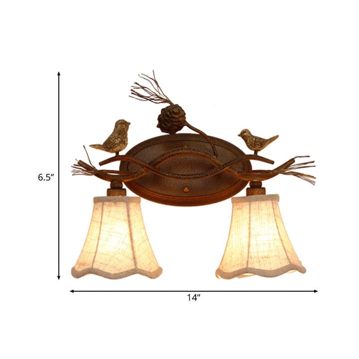 Skørter | Rust Scalloped Wall Lighting Traditional Metal 2/3 Lights Bedroom Wall Lamp with White Fabric Shade