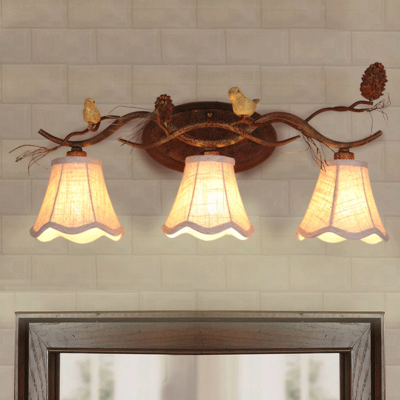 Skørter | Rust Scalloped Wall Lighting Traditional Metal 2/3 Lights Bedroom Wall Lamp with White Fabric Shade