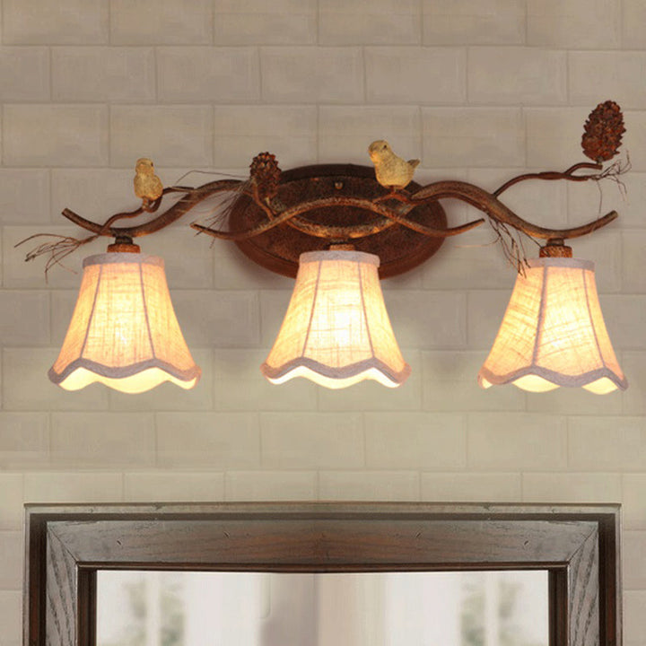 Skørter | Rust Scalloped Wall Lighting Traditional Metal 2/3 Lights Bedroom Wall Lamp with White Fabric Shade