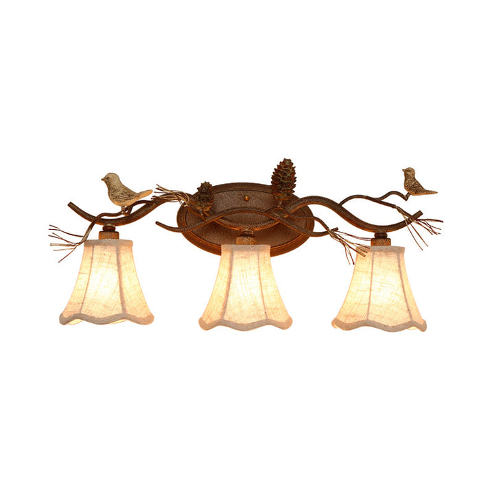 Skørter | Rust Scalloped Wall Lighting Traditional Metal 2/3 Lights Bedroom Wall Lamp with White Fabric Shade