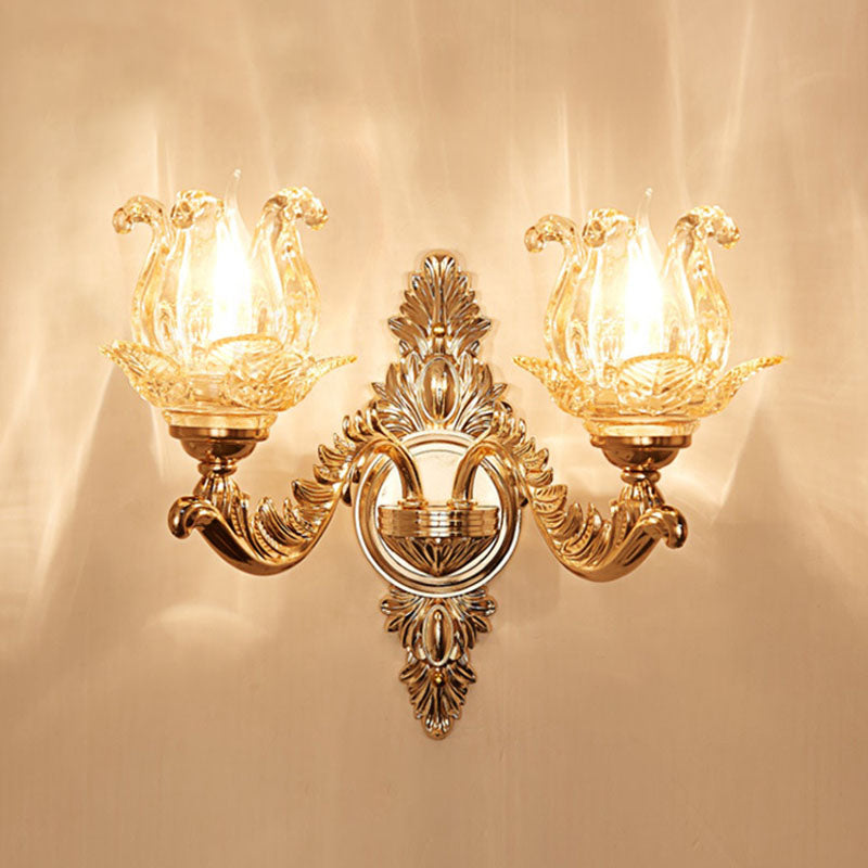 Lisslune | Gold Scrolled Arm Wall Light Simple Metal Wall Lamp with Crystal Accent