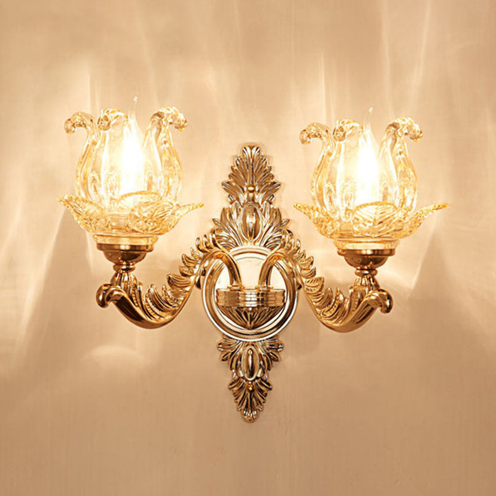Lisslune | Gold Scrolled Arm Wall Light Simple Metal Wall Lamp with Crystal Accent
