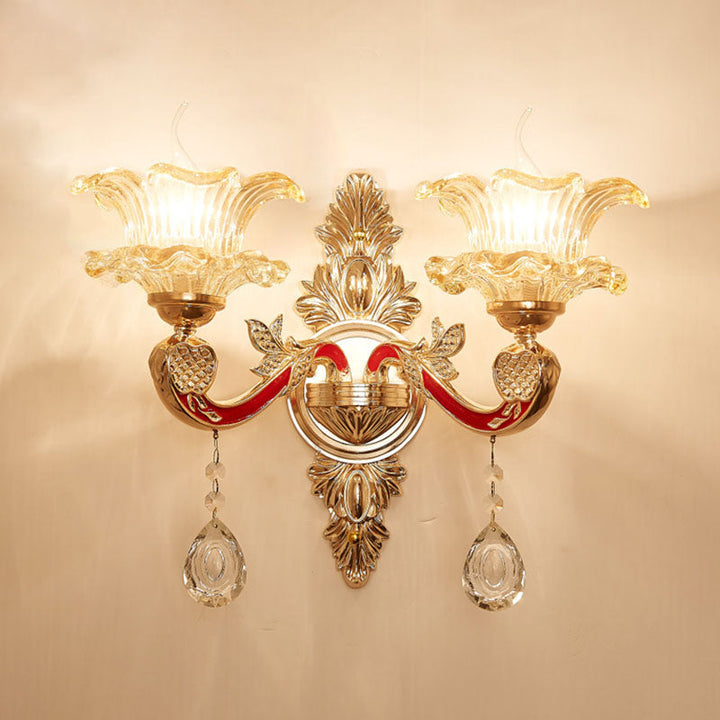 Lisslune | Gold Scrolled Arm Wall Light Simple Metal Wall Lamp with Crystal Accent
