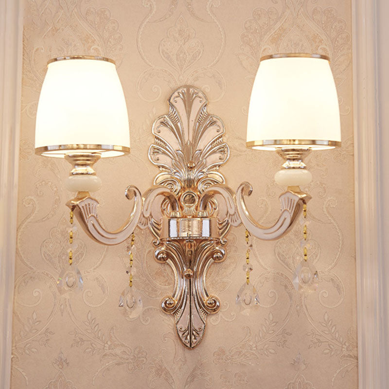 Lisslune | Gold Scrolled Arm Wall Light Simple Metal Wall Lamp with Crystal Accent