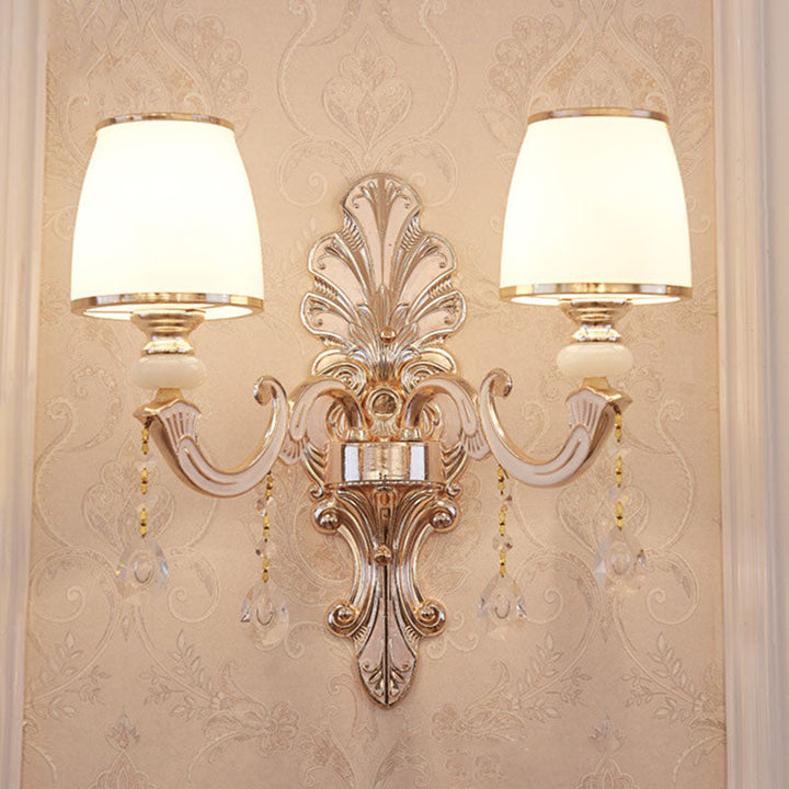 Lisslune | Gold Scrolled Arm Wall Light Simple Metal Wall Lamp with Crystal Accent