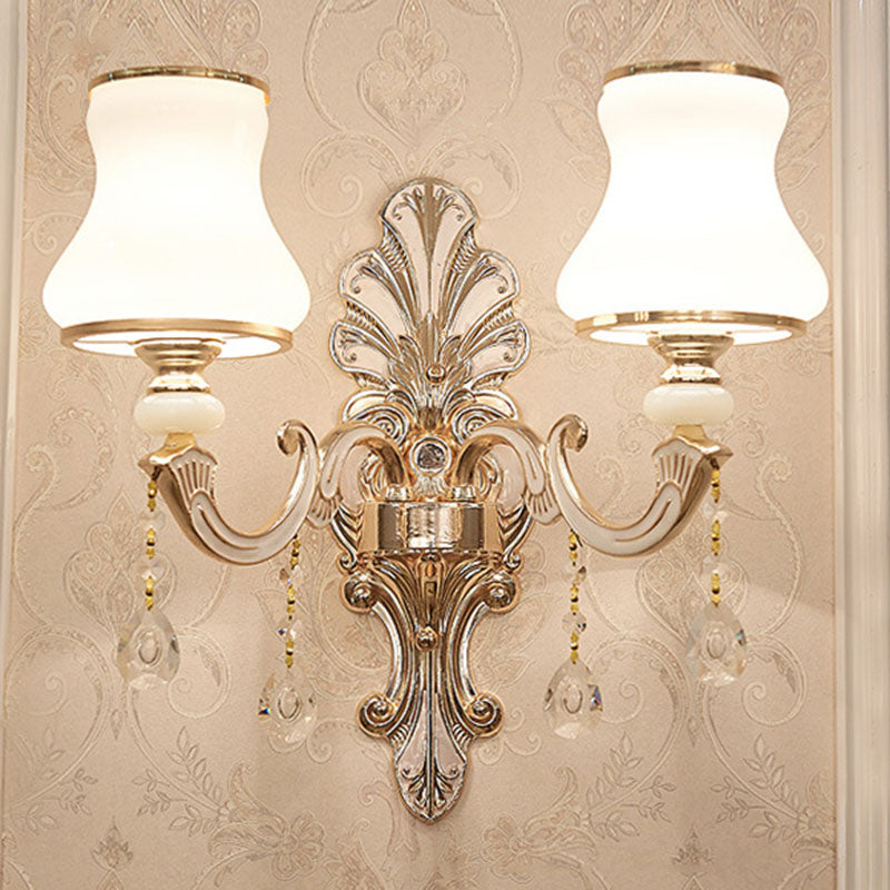 Lisslune | Gold Scrolled Arm Wall Light Simple Metal Wall Lamp with Crystal Accent