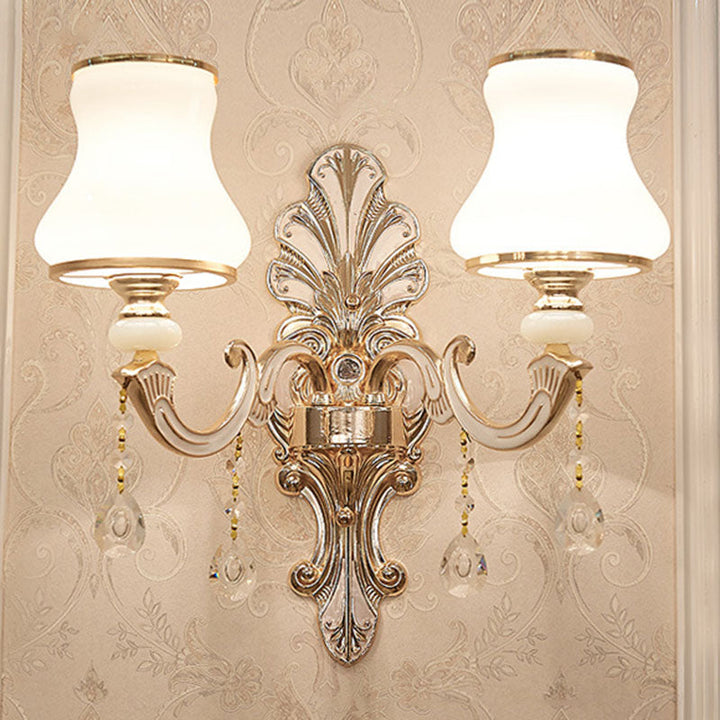 Lisslune | Gold Scrolled Arm Wall Light Simple Metal Wall Lamp with Crystal Accent