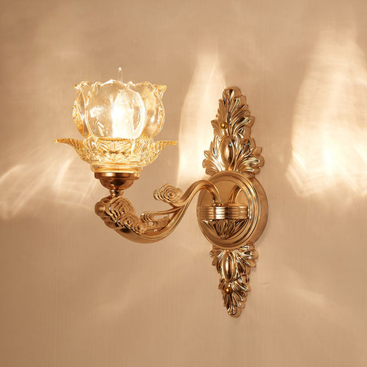 Lisslune | Gold Scrolled Arm Wall Light Simple Metal Wall Lamp with Crystal Accent