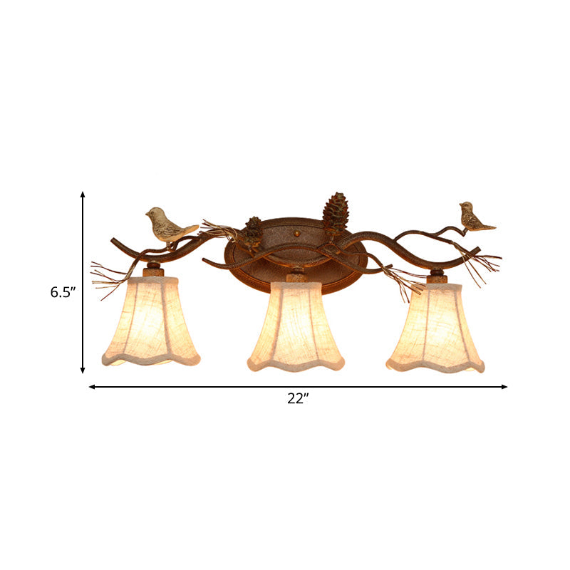 Skørter | Rust Scalloped Wall Lighting Traditional Metal 2/3 Lights Bedroom Wall Lamp with White Fabric Shade