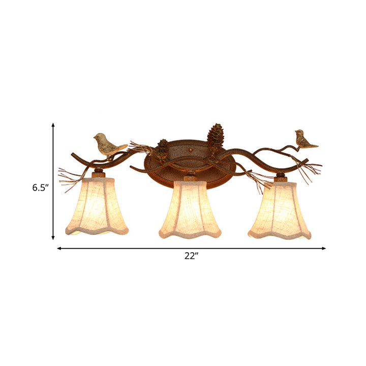 Skørter | Rust Scalloped Wall Lighting Traditional Metal 2/3 Lights Bedroom Wall Lamp with White Fabric Shade