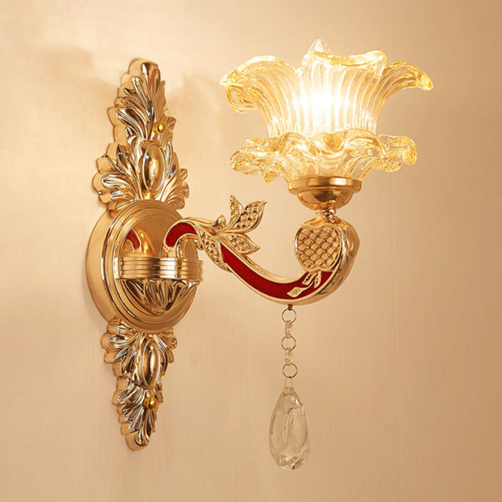 Lisslune | Gold Scrolled Arm Wall Light Simple Metal Wall Lamp with Crystal Accent