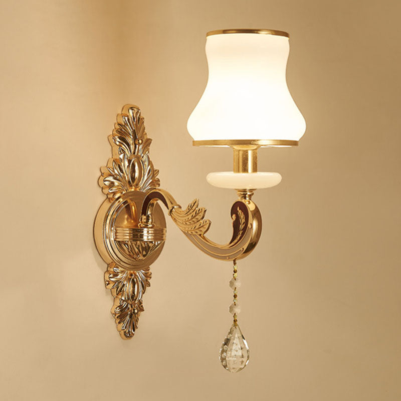 Lisslune | Gold Scrolled Arm Wall Light Simple Metal Wall Lamp with Crystal Accent