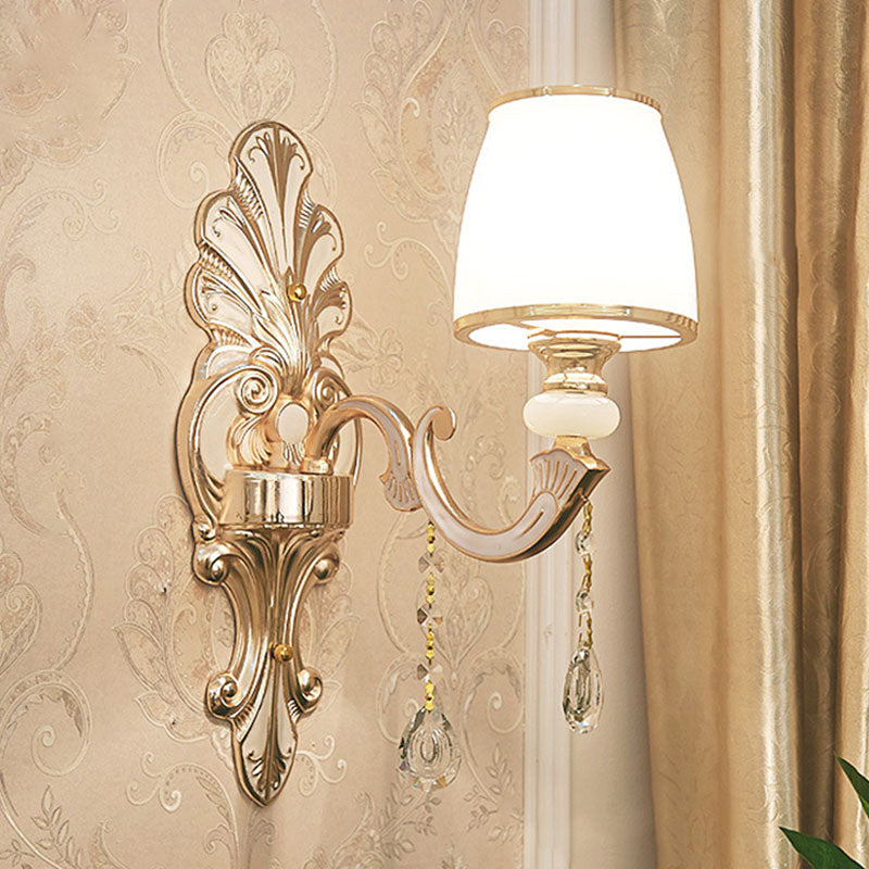 Lisslune | Gold Scrolled Arm Wall Light Simple Metal Wall Lamp with Crystal Accent