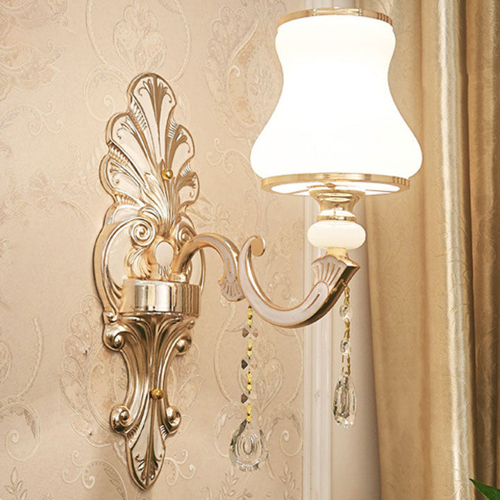 Lisslune | Gold Scrolled Arm Wall Light Simple Metal Wall Lamp with Crystal Accent