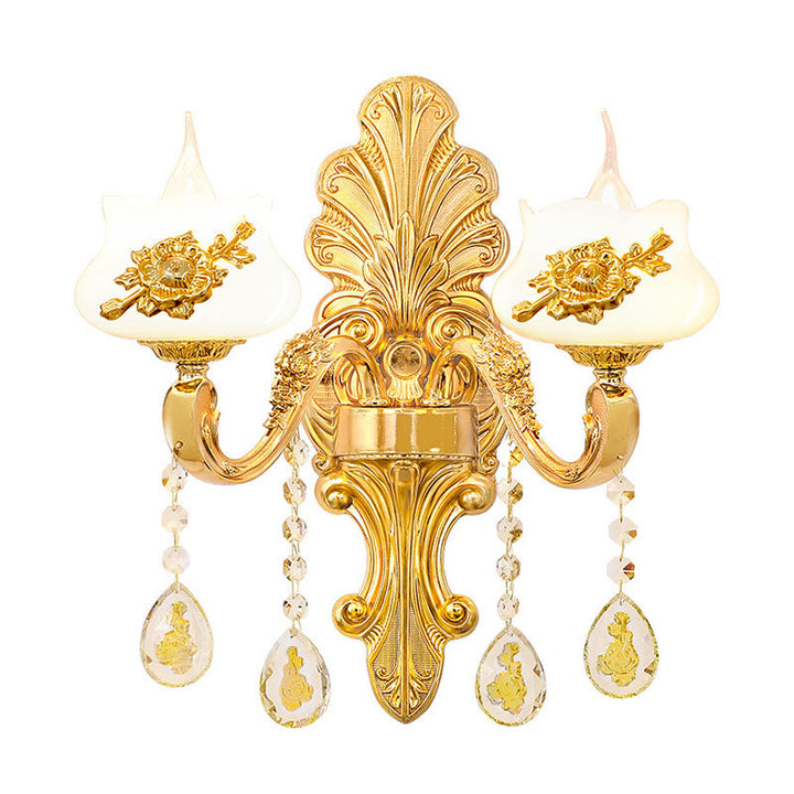 Lisslune | Glass Flower Wall Mount Light Modernist Gold Wall Lamp Sconces with Crystal Drops
