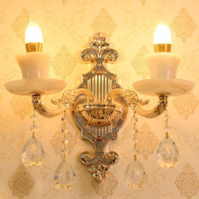 Lisslune | Glass Flower Wall Mount Light Modernist Gold Wall Lamp Sconces with Crystal Drops