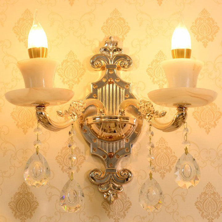 Lisslune | Glass Flower Wall Mount Light Modernist Gold Wall Lamp Sconces with Crystal Drops