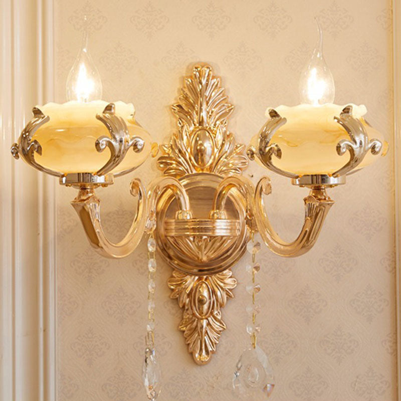 Lisslune | Glass Flower Wall Mount Light Modernist Gold Wall Lamp Sconces with Crystal Drops