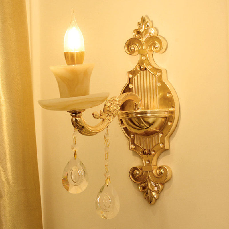 Lisslune | Glass Flower Wall Mount Light Modernist Gold Wall Lamp Sconces with Crystal Drops