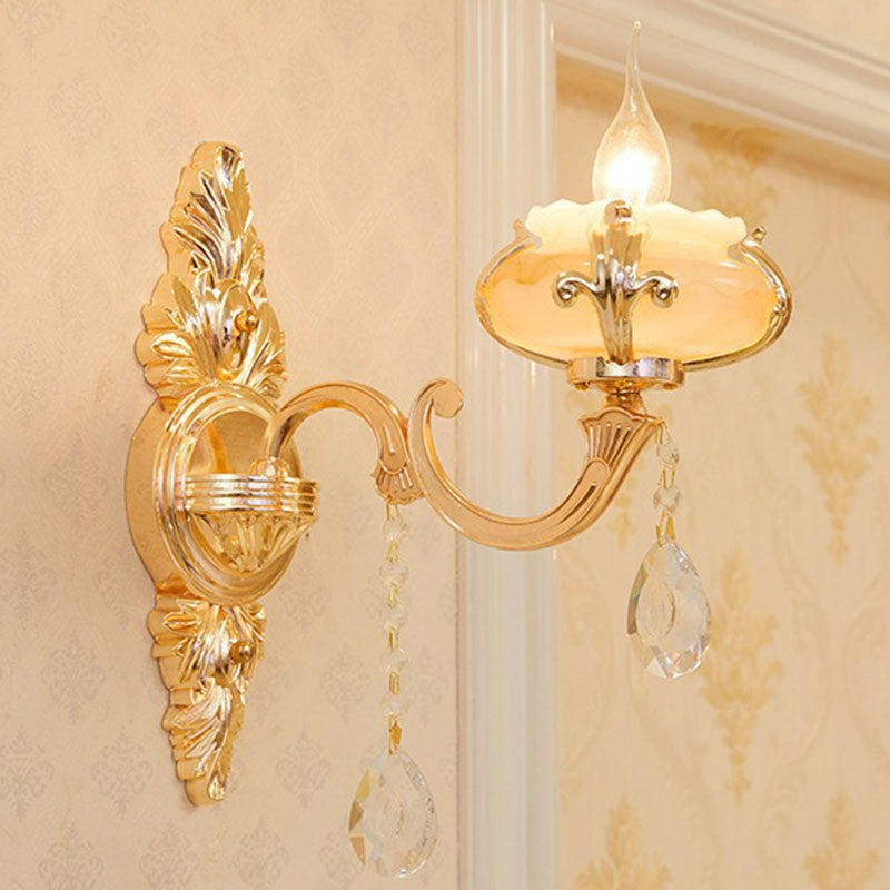 Lisslune | Glass Flower Wall Mount Light Modernist Gold Wall Lamp Sconces with Crystal Drops