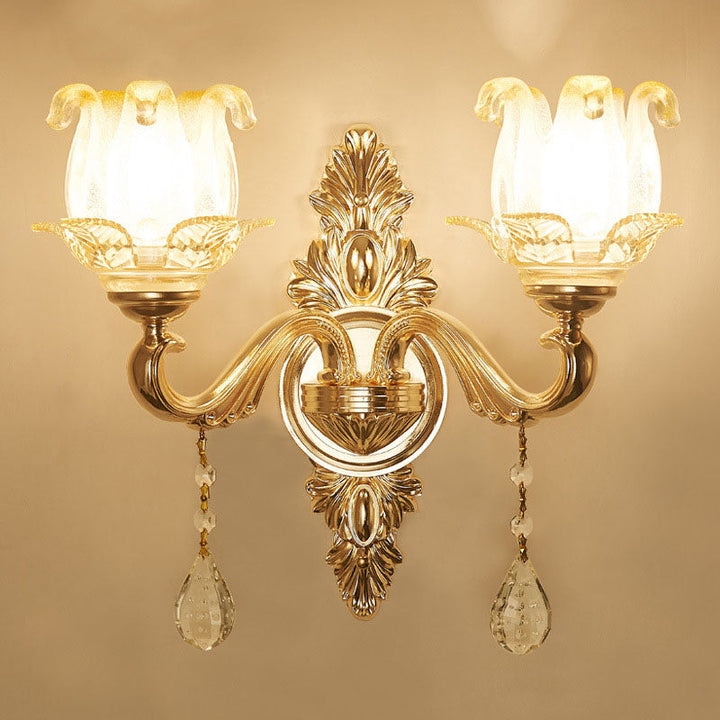 Lisslune | Swooping Arm Wall Light Modernist Living Space Wall Mount Fixture with Glass Shade in Gold