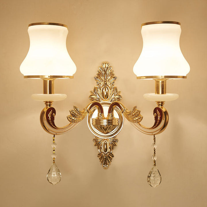 Lisslune | Swooping Arm Wall Light Modernist Living Space Wall Mount Fixture with Glass Shade in Gold