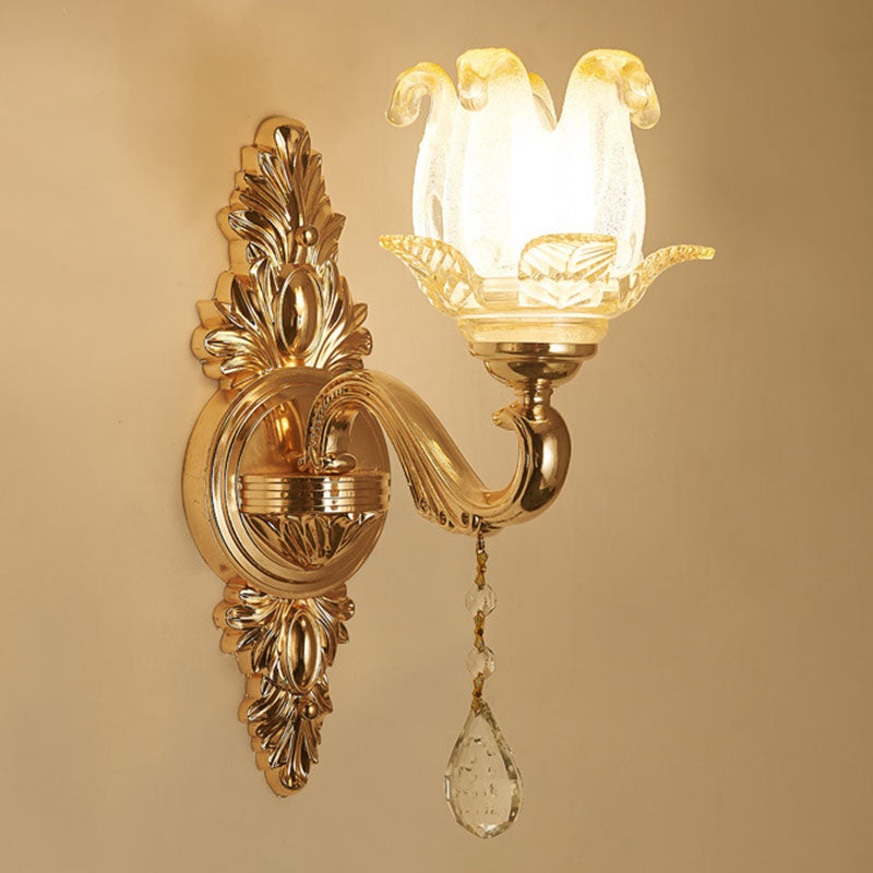 Lisslune | Swooping Arm Wall Light Modernist Living Space Wall Mount Fixture with Glass Shade in Gold