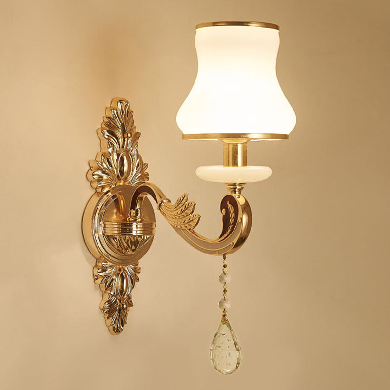 Lisslune | Swooping Arm Wall Light Modernist Living Space Wall Mount Fixture with Glass Shade in Gold