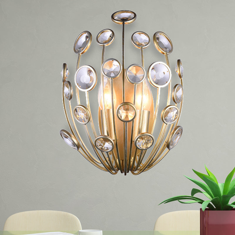Skørter | 3 Lights Peacock Wall Mount Light Traditional Gold Metal and Crystal Wall Lamp Light