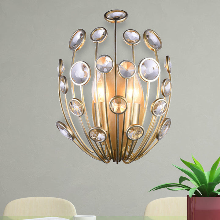 Skørter | 3 Lights Peacock Wall Mount Light Traditional Gold Metal and Crystal Wall Lamp Light