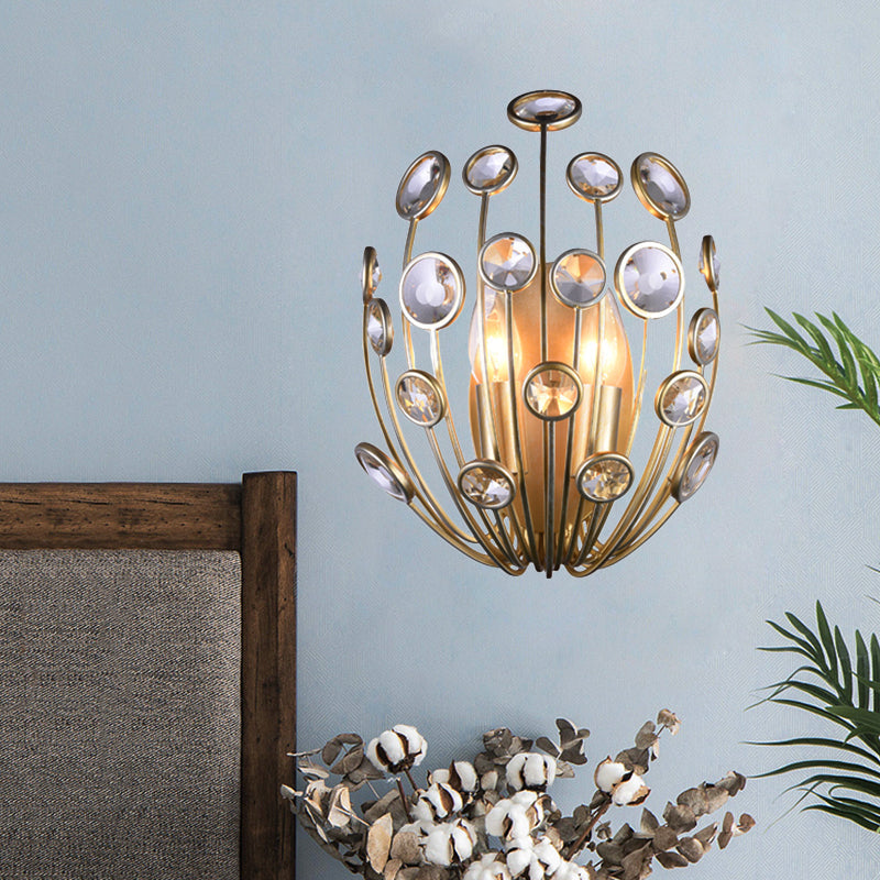 Skørter | 3 Lights Peacock Wall Mount Light Traditional Gold Metal and Crystal Wall Lamp Light