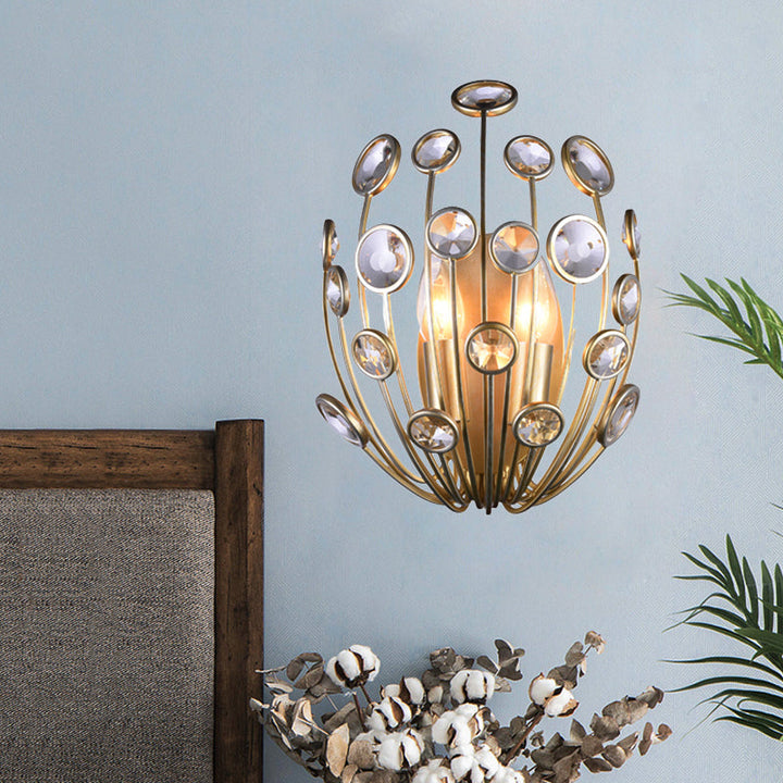 Skørter | 3 Lights Peacock Wall Mount Light Traditional Gold Metal and Crystal Wall Lamp Light