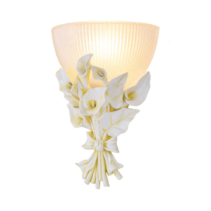 Skørter | Prismatic Glass Dome Wall Lamp Traditional 1 Light Living Room Wall Lamp with Green Bouquet Decoration