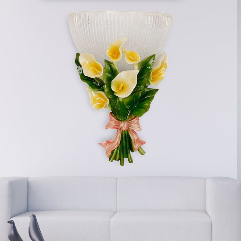 Skørter | Prismatic Glass Dome Wall Lamp Traditional 1 Light Living Room Wall Lamp with Green Bouquet Decoration