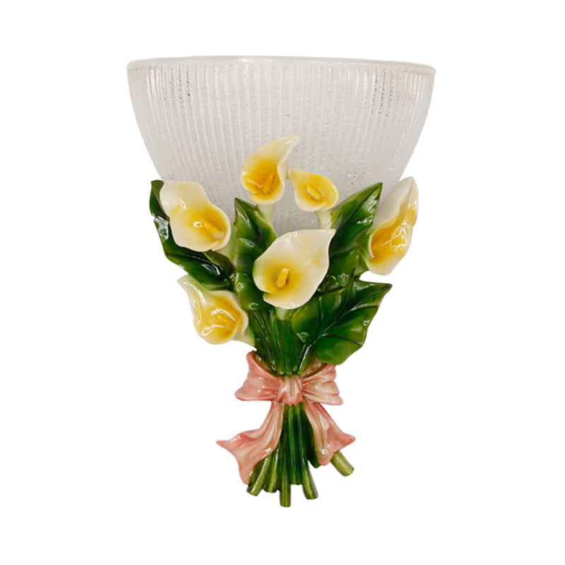 Skørter | Prismatic Glass Dome Wall Lamp Traditional 1 Light Living Room Wall Lamp with Green Bouquet Decoration