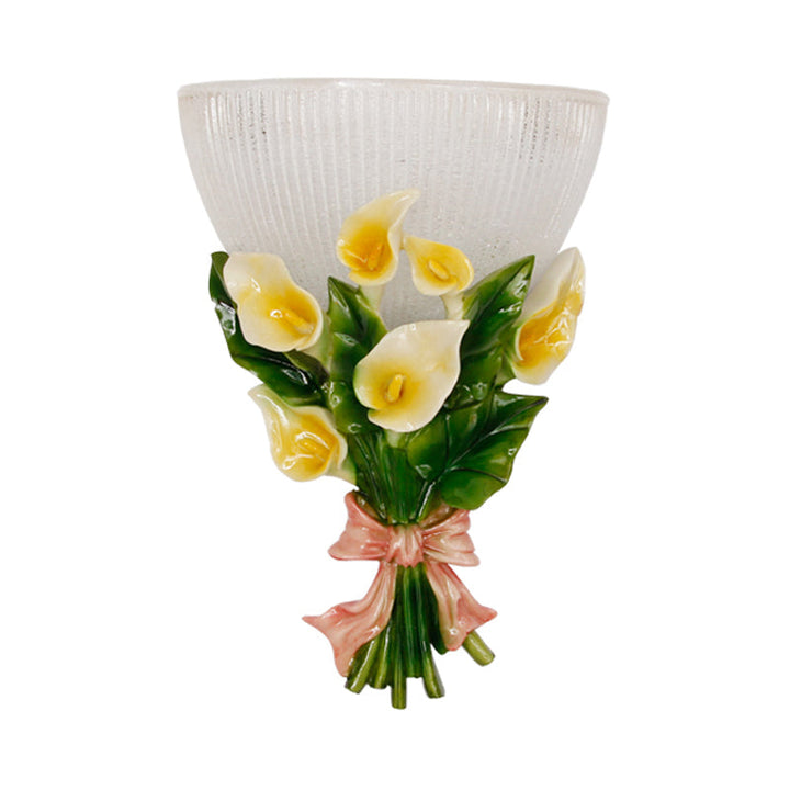 Skørter | Prismatic Glass Dome Wall Lamp Traditional 1 Light Living Room Wall Lamp with Green Bouquet Decoration