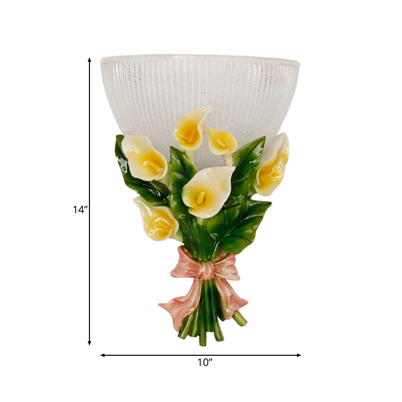 Skørter | Prismatic Glass Dome Wall Lamp Traditional 1 Light Living Room Wall Lamp with Green Bouquet Decoration