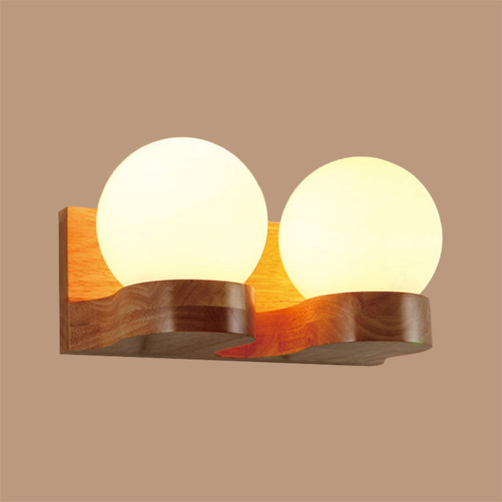 Lisslune | Modern Ball Shade Wall Light Cream Glass LED Living Room Wall Lighting in Wood