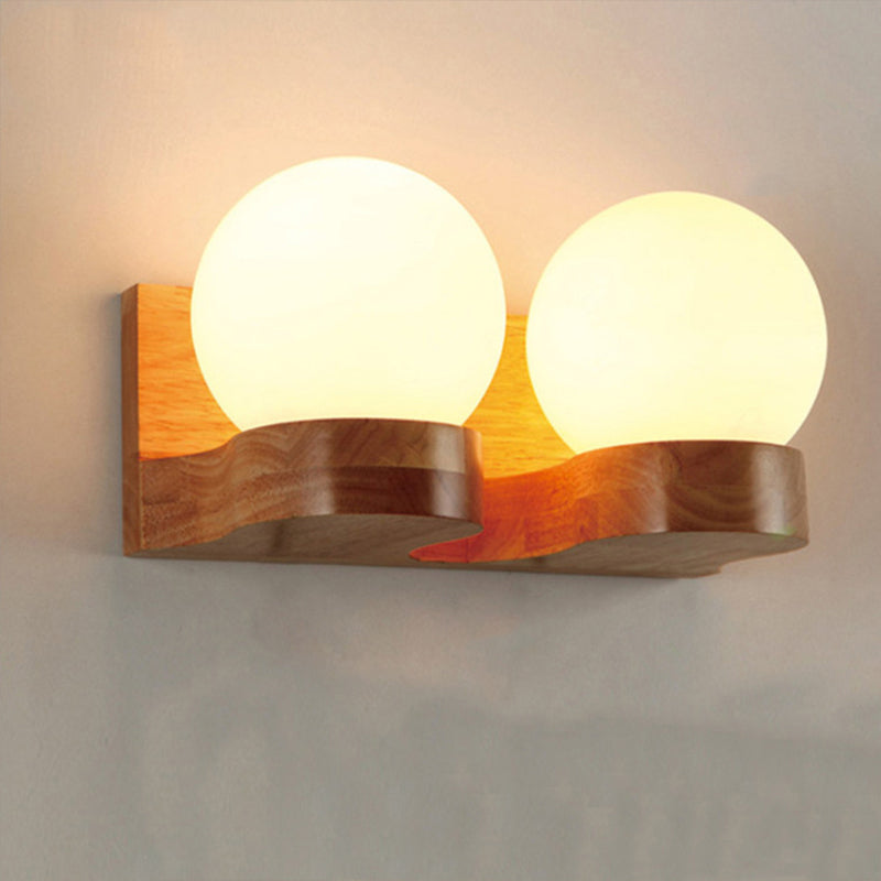 Lisslune | Modern Ball Shade Wall Light Cream Glass LED Living Room Wall Lighting in Wood