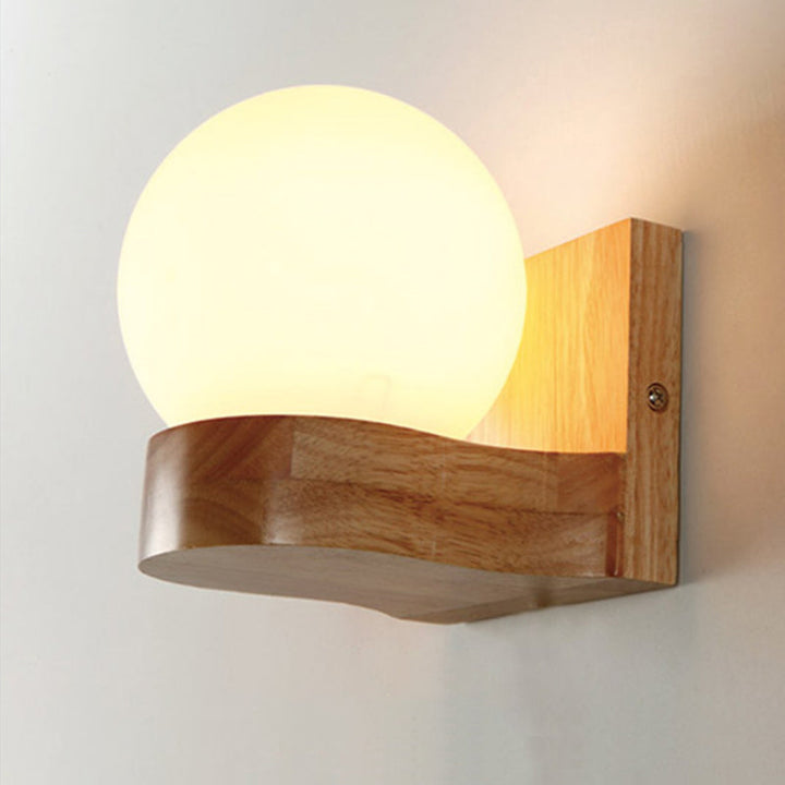Lisslune | Modern Ball Shade Wall Light Cream Glass LED Living Room Wall Lighting in Wood