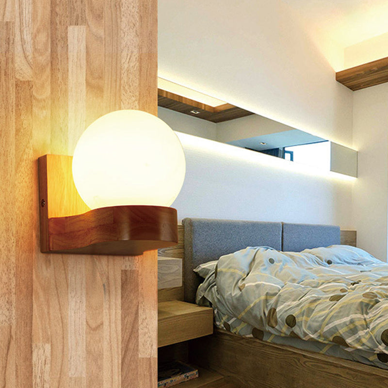 Lisslune | Modern Ball Shade Wall Light Cream Glass LED Living Room Wall Lighting in Wood