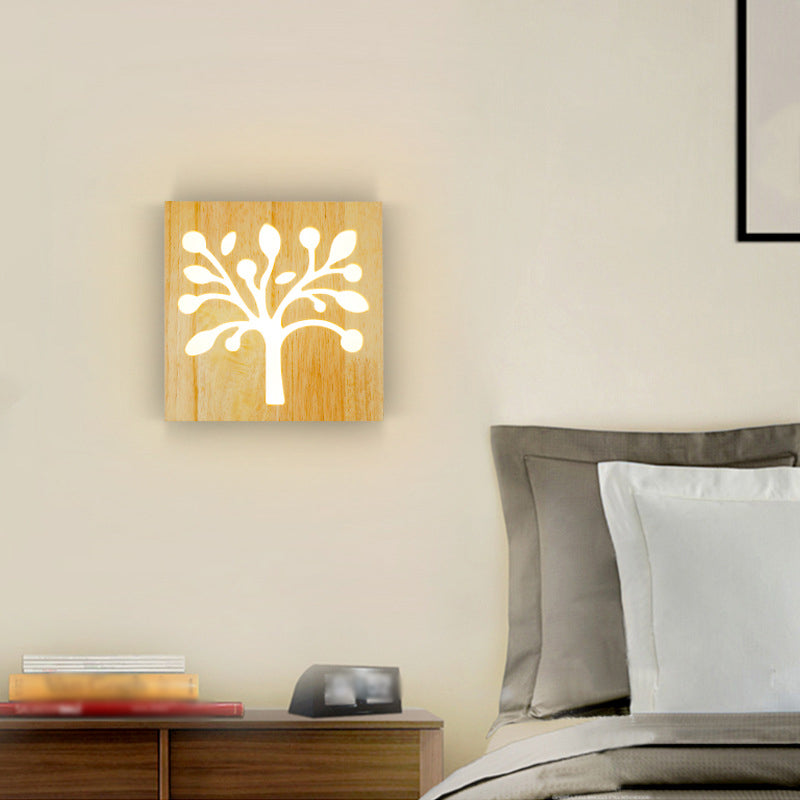 Skørter | Square Cutout Living Room Wall Lamp Wooden LED Contemporary Wall Mounted Light
