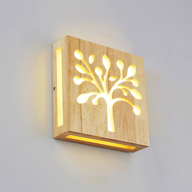 Skørter | Square Cutout Living Room Wall Lamp Wooden LED Contemporary Wall Mounted Light