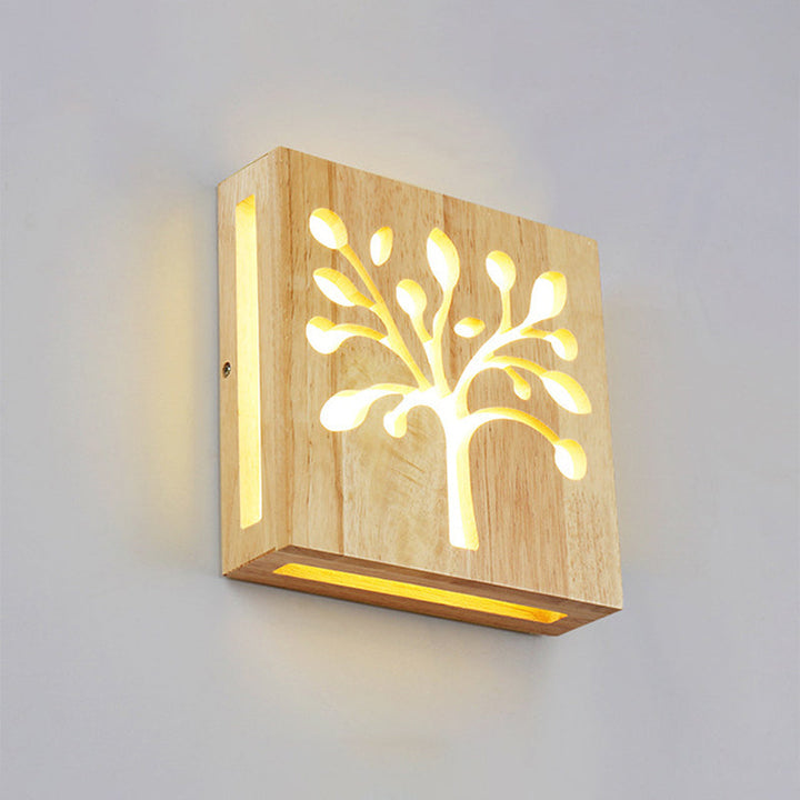 Skørter | Square Cutout Living Room Wall Lamp Wooden LED Contemporary Wall Mounted Light