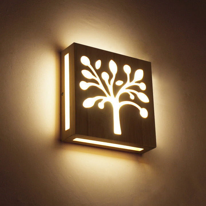 Skørter | Square Cutout Living Room Wall Lamp Wooden LED Contemporary Wall Mounted Light