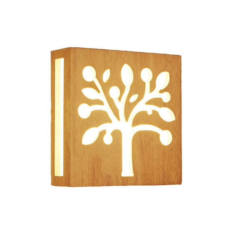 Skørter | Square Cutout Living Room Wall Lamp Wooden LED Contemporary Wall Mounted Light